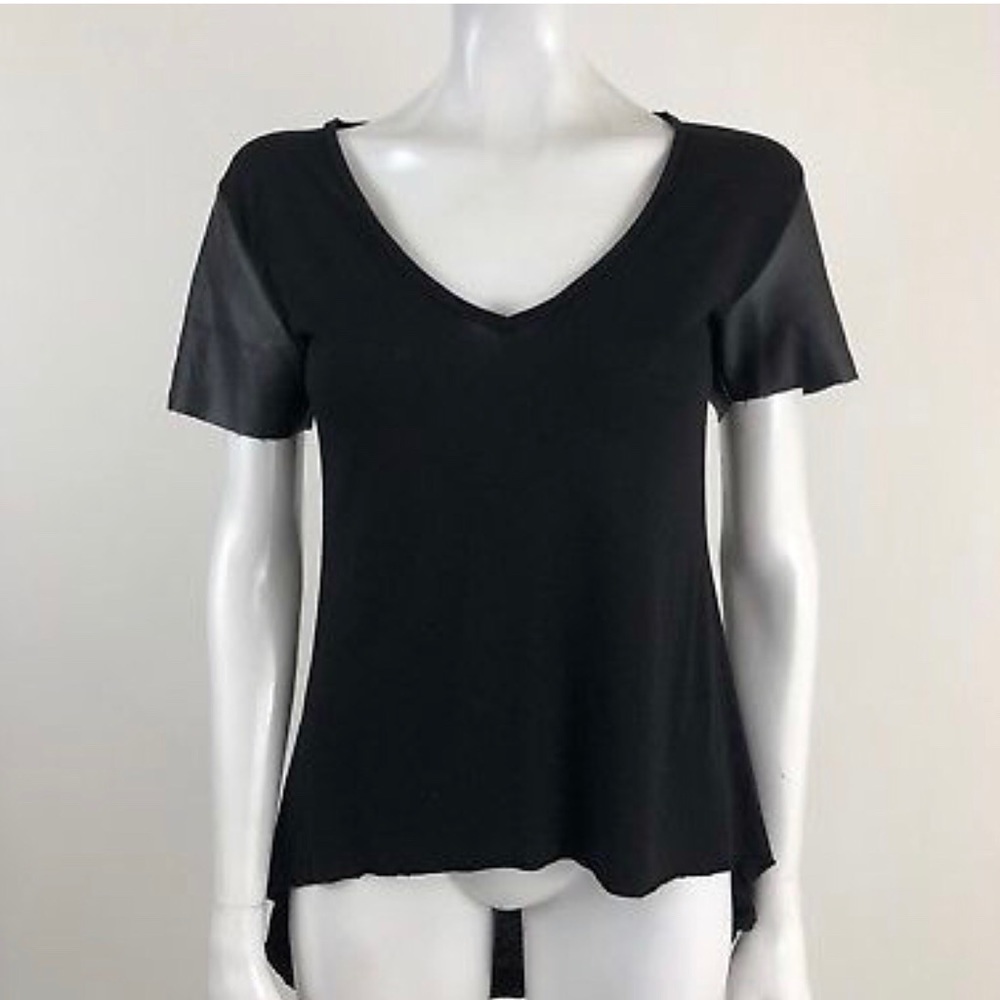 BCBGeneration Black Hi Lo Faux Leather Sleeves Top
